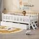 preview thumbnail 16 of 28, Twin Size Platform Bed for Kids with Partial Guardrail and 2 Pull-Out Storage Drawers, Low Profile Wooden Frame White