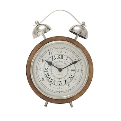 Mango Wood Clock with Bell Style Top - Brown - Roche River Decor - 3"W x 7"L x 10"H