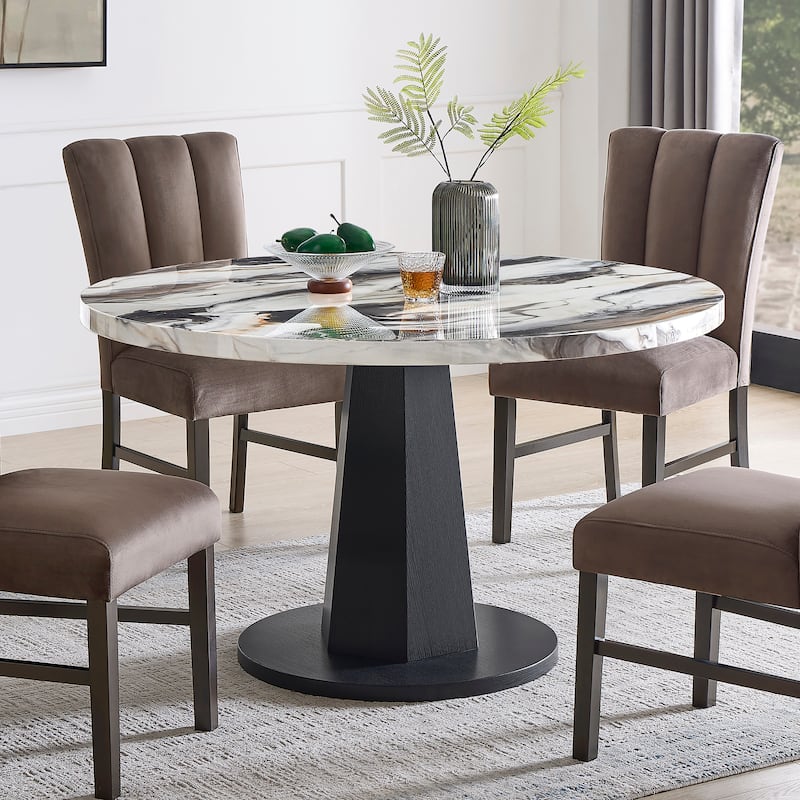 Roundhill Furniture Cavira 5-Piece Modern Dining Set, Round Faux Marble Dining Table with Four Chairs