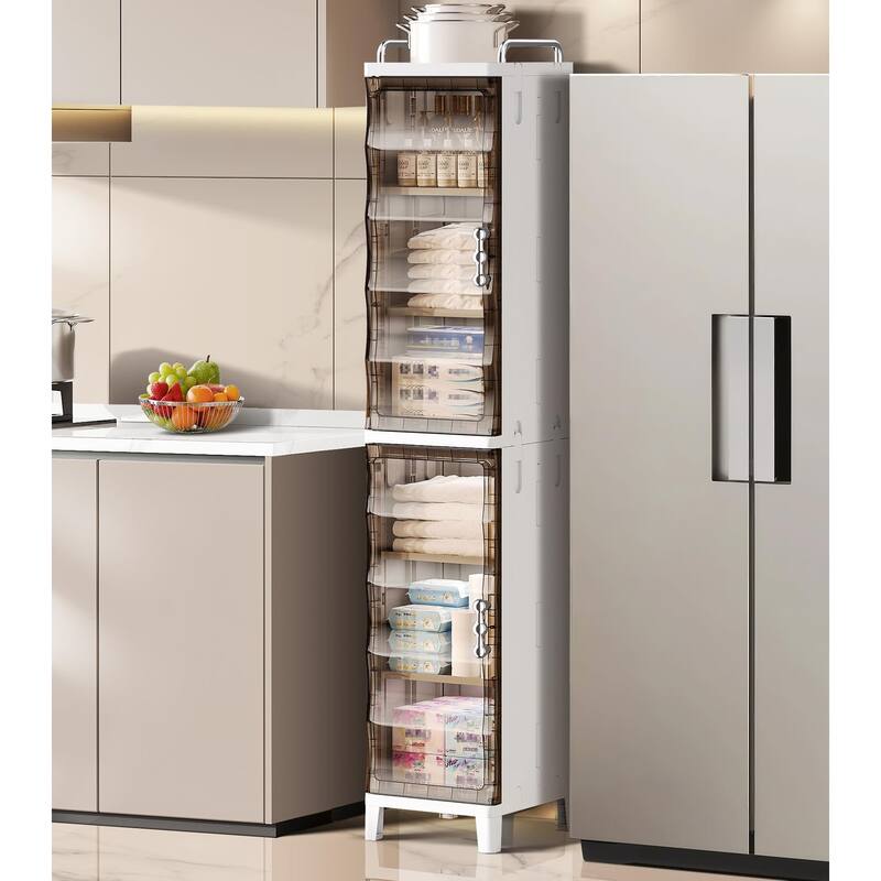 Small Narrow Bathroom Storage Cabinet White Plastic Corner Organizer with Adjustable Shelves