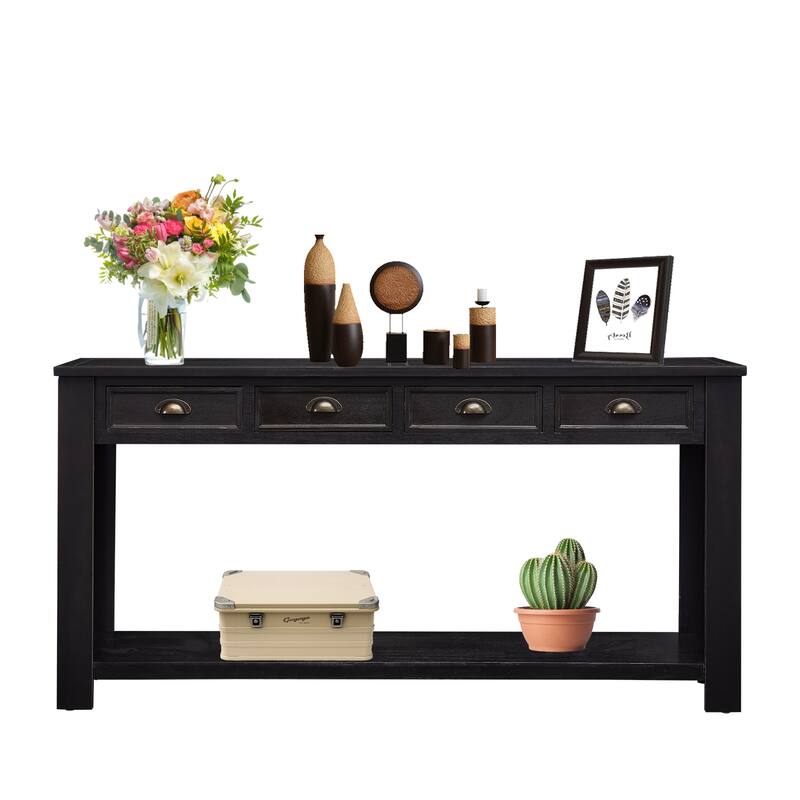 Kinbor Console Table End Table 2-Tier Hallway Sofa Table with Storage Drawers Bottom Shelf for Living Room, Entryway, Bedroom