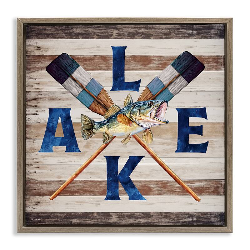 Stupell Rustic Lake Boat Oars Framed Floater Canvas Wall Art Design By Nicole DeCamp - 25 x 25 - Brown
