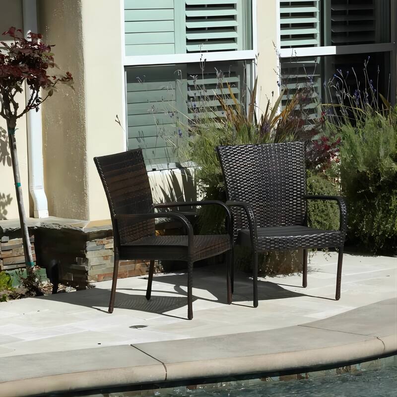 Roomfitters Outdoor Wicker Stacking Chairs, Transitional PE Rattan with Curved Armrests