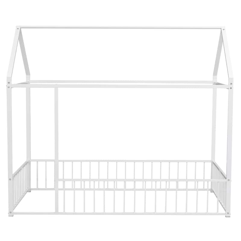 Twin Size Metal Bed House Bed Frame with Fence, for Kids, Teens, Girls, Boys