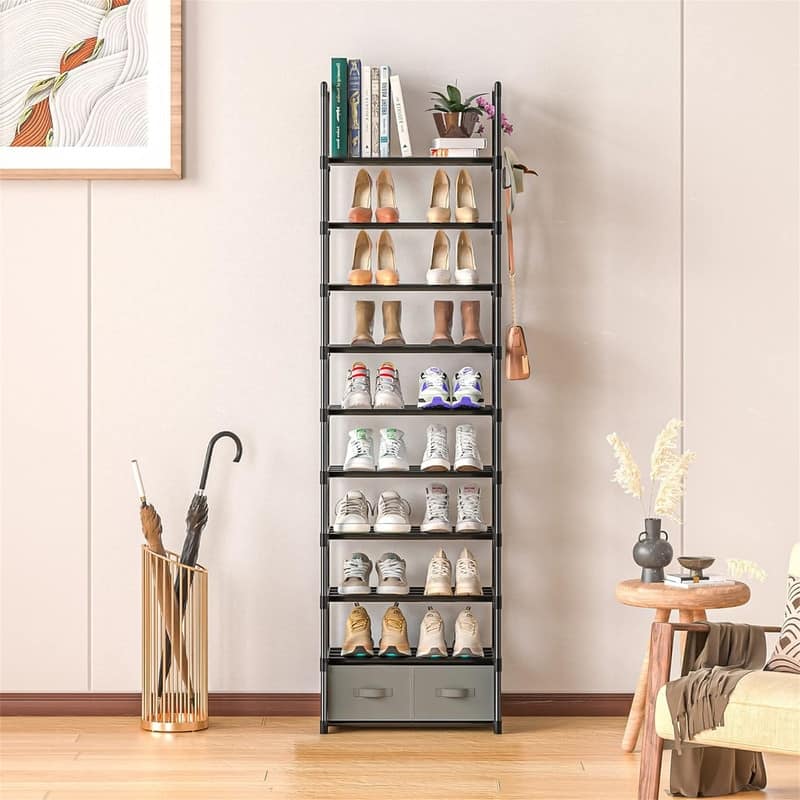 Tall Shoe Rack Narrow 10 Tier Shoes Rack - 11.8"D x 17.7"W x 78.7"H