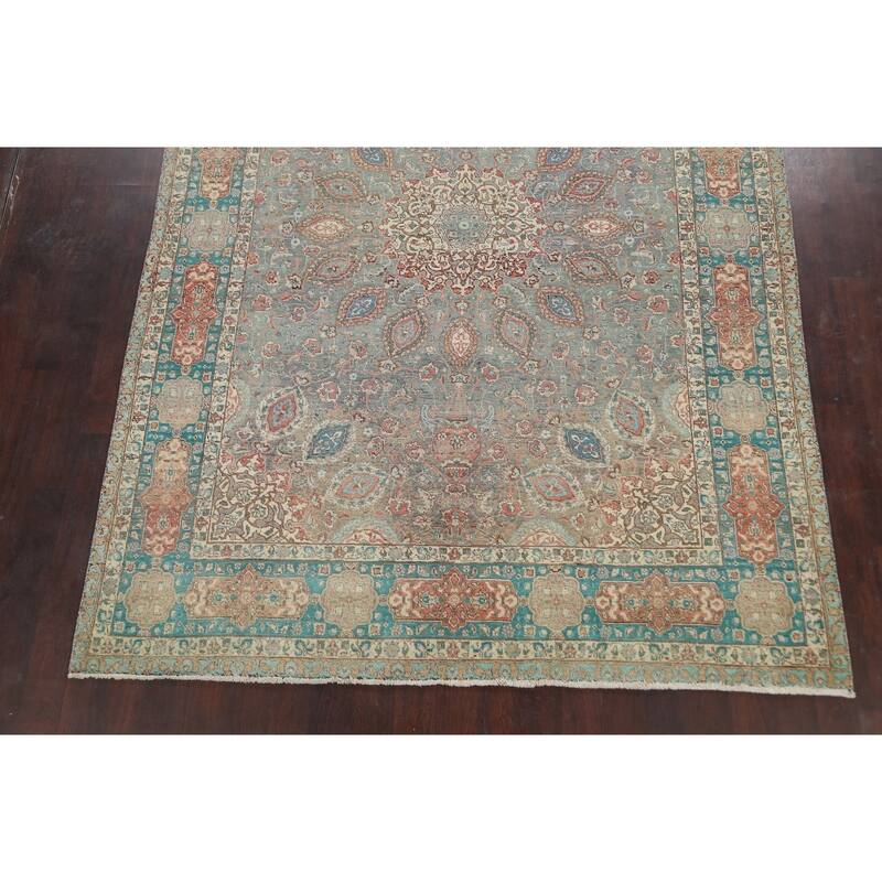 Distressed Floral Tabriz Persian Area Rug Hand-knotted Wool Carpet - 7'9" x 10'8"