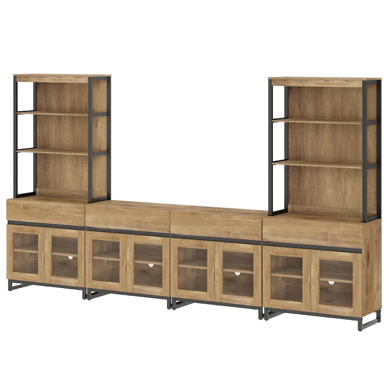 Modern Farmhouse Buffet Cabinet with 3 Tiers and 4 Cabinets, Wooden Sideboard for Dining Room or Kitchen