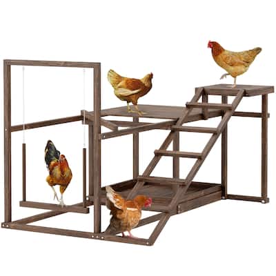 PawHut Wooden Chicken Activity Play Set, Chicken Coop Accessory with Perch, Swing, Ladder, Coffee