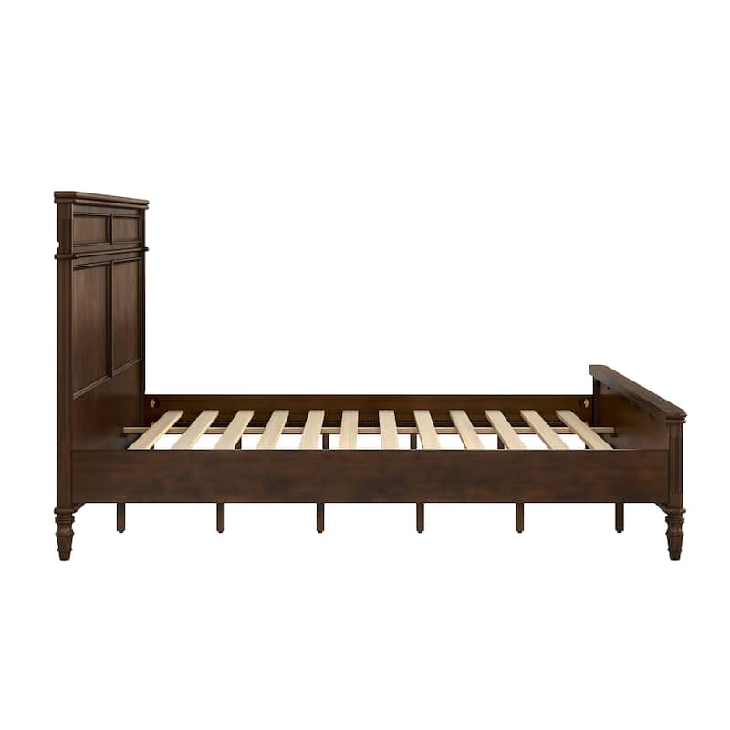 Queen/King Size Classic Wooden Bed Frame with Raised Panel Headboard and Footboard