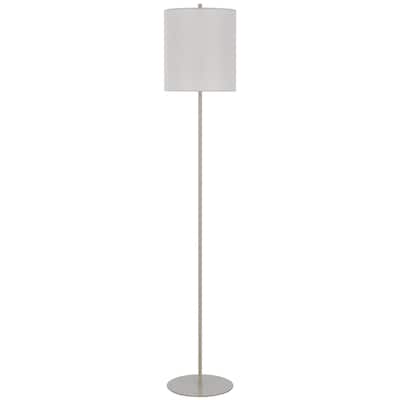 Plue 63 Inch Floor Lamp, Chrome Pole Round Base, Off White Drum Shade