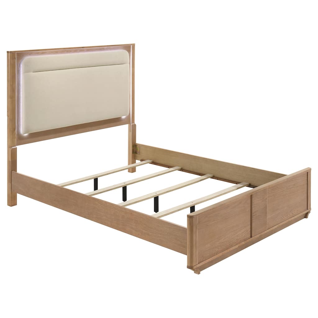 Leanne LED Panel Bed Off White and Light Oak