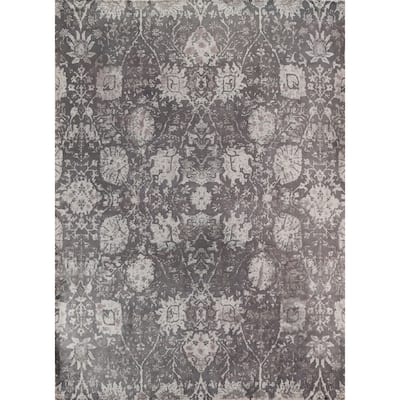 Charcoal Art & Craft Area Rug Wool Hand-knotted Living Room Carpet - 7'10" x 9'7"