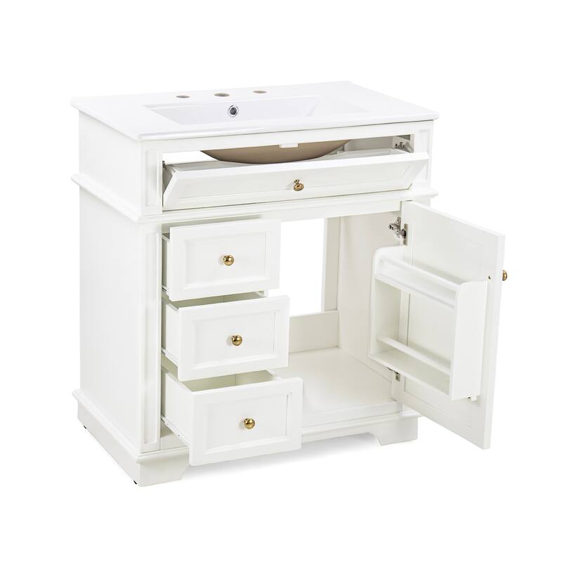 Modern 30-Inch Freestanding Vanity with Ceramic Sink, Soft-Closing Door, Drawers, and Painted Finish