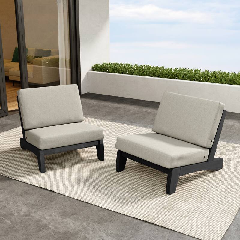 Outdoor Teak Wood Waterproof Armless Chair Loveseat with Cushions