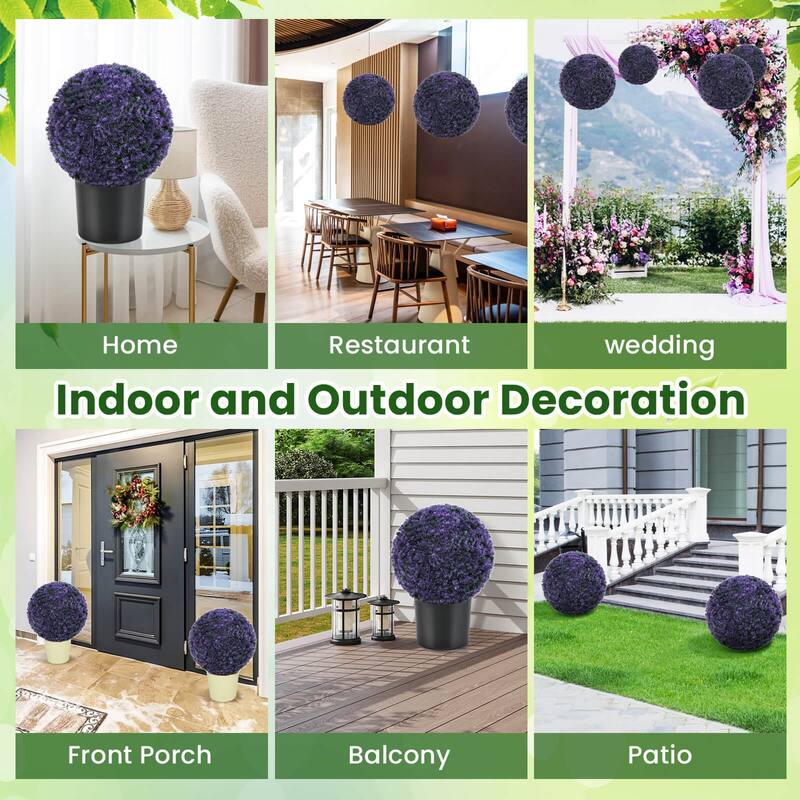 Costway 2 PCS 15" Artificial Plant Boxwood Topiary Ball Faux Lavender - See Details