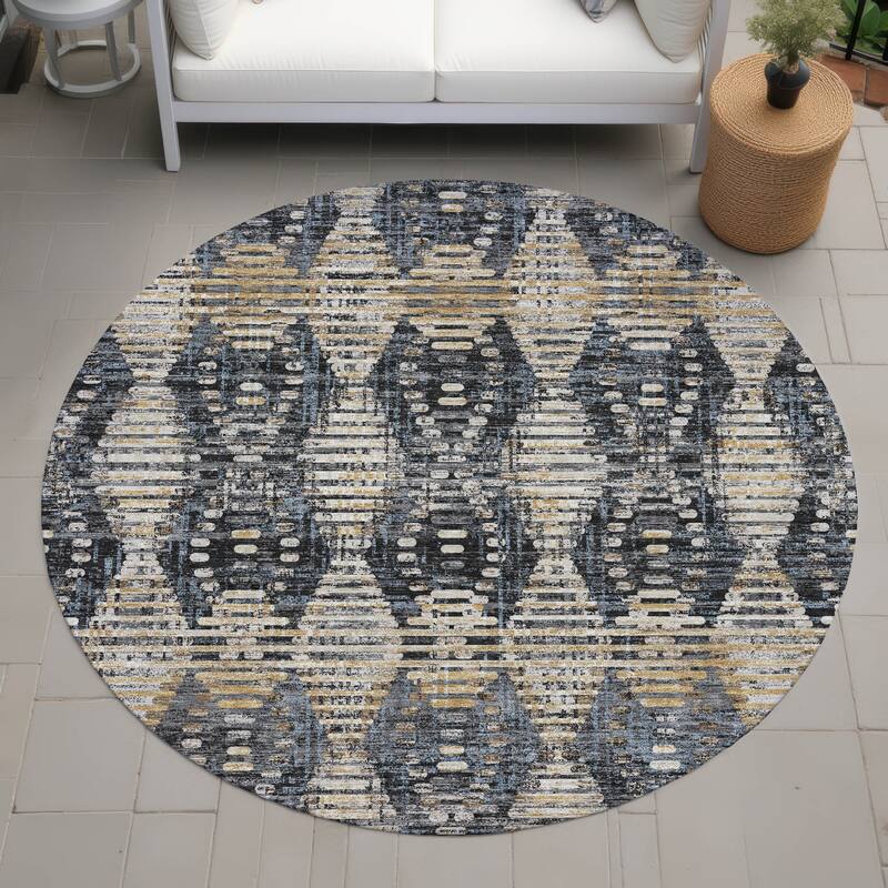 Machine Washable Indoor/ Outdoor Modern Ignacio Chantille Rug - Black - 8' x 8'