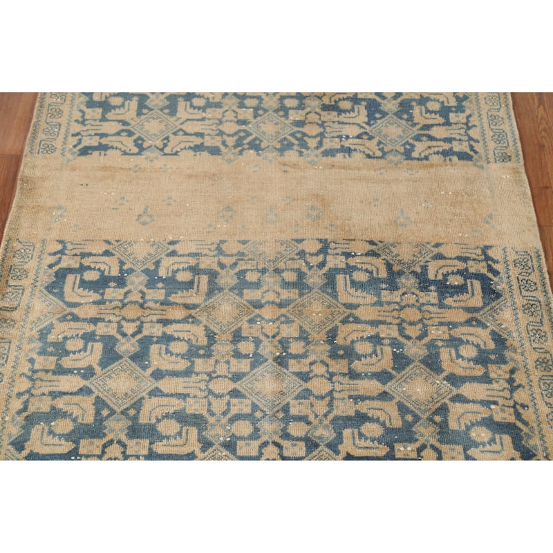 Hand Knotted Oriental 100% Wool Carpet Traditional Geometric Navy Blue & Blues Tabriz Area Rug - 4' 6'' X 3' 8''