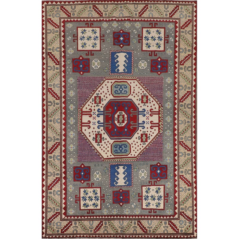 Grey Traditional Kazak Oriental Area Rug Handmade Wool Carpet - 6'7" x 10'1"