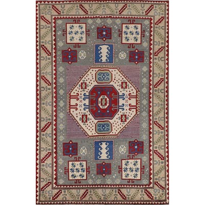 Grey Traditional Kazak Oriental Area Rug Handmade Wool Carpet - 6'7" x 10'1"
