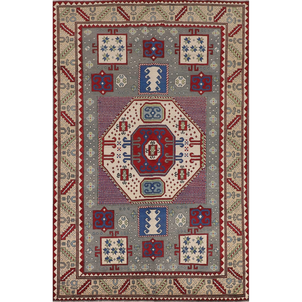 Grey Traditional Kazak Oriental Area Rug Handmade Wool Carpet - 6'7" x 10'1"