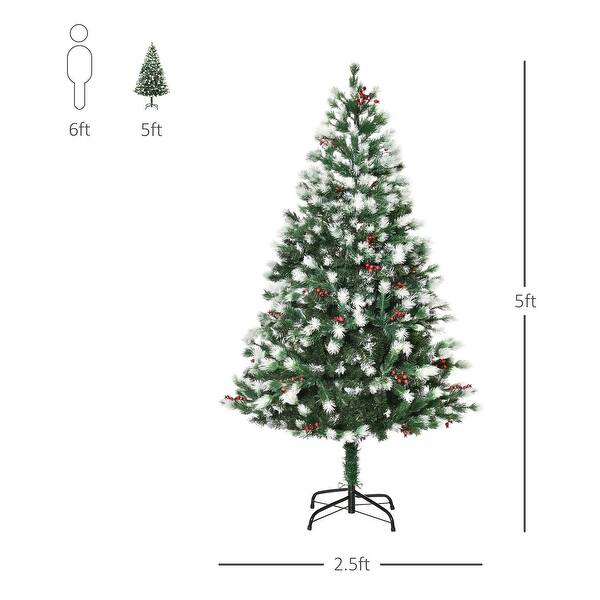 dimension image slide 1 of 3, HOMCOM Flocked Christmas Tree with Mistletoe, Xmas Unlit Christmas Tree with Stand