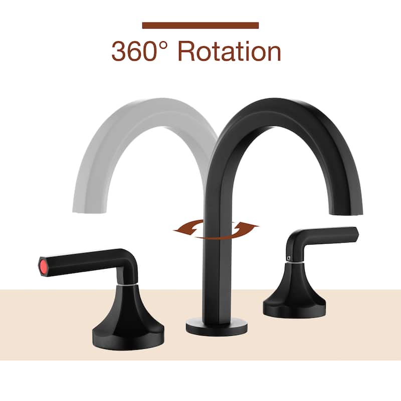Double Handle 8 Inch Brass 3 Hole Widespread Bathroom Sink Faucet