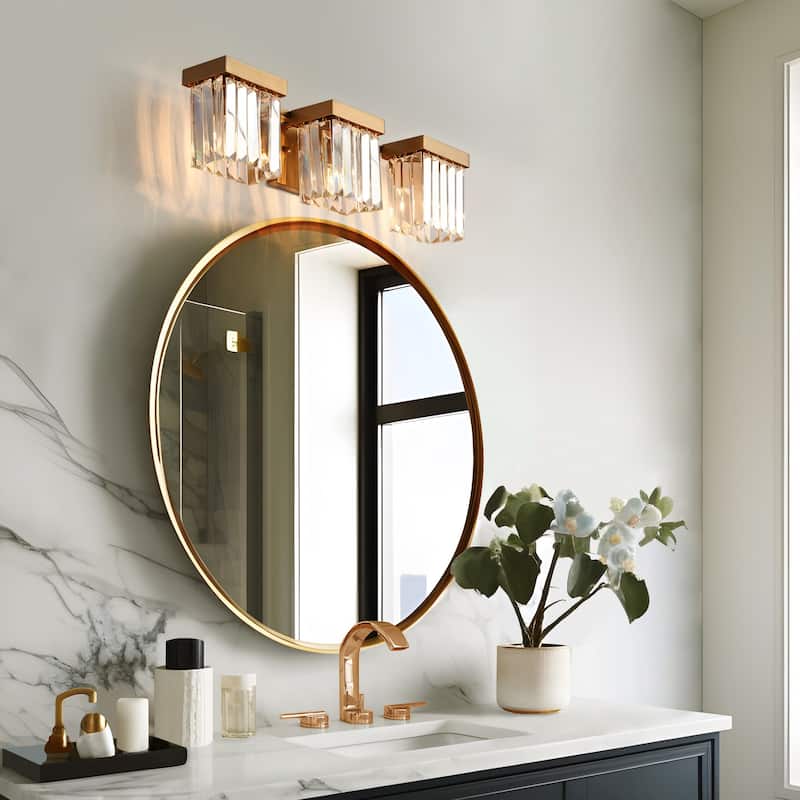 Diore Modern 3-Light Crystal Bathroom Vanity Light Gold Wall Sconces - Electroplated Gold - L22.2"*W5.5"*H6"
