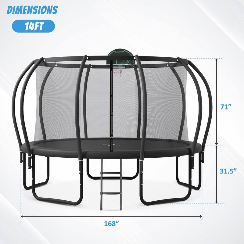Trampoline for Safety Enclosure, Plus Basketball Board and 10 Ground Stakes, Outdoor Recreational Playset Balance