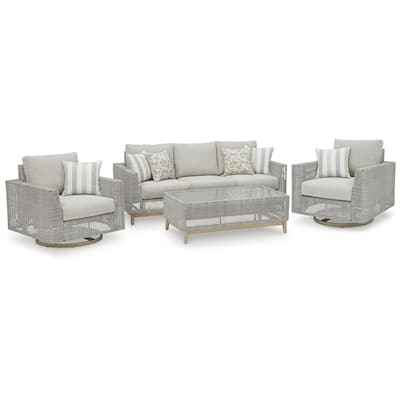 Signature Design by Ashley Seton Creek Gray/Beige 4-Piece Outdoor Upholstery Package - 82.63" W x 36.25" D x 35.88" H