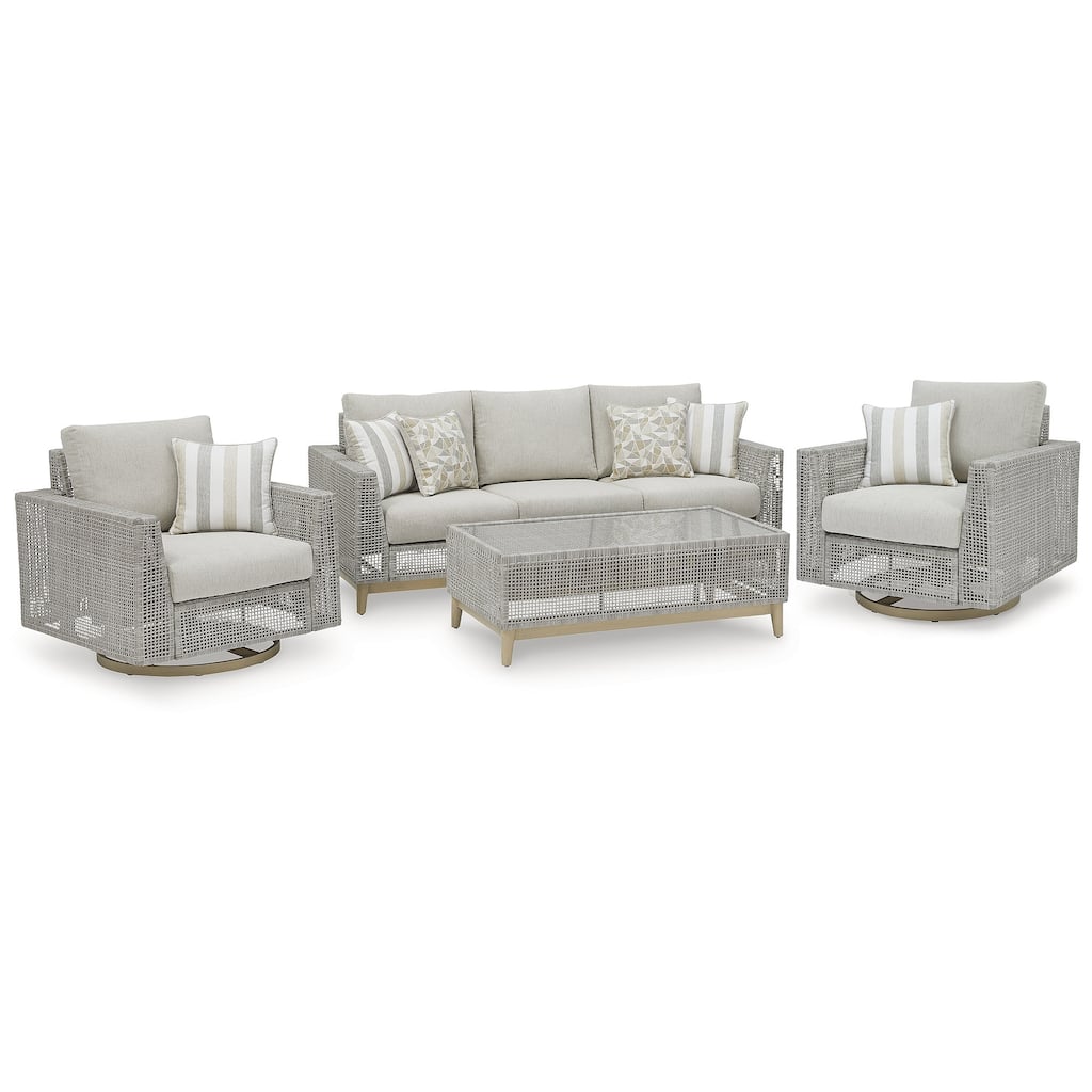 Signature Design by Ashley Seton Creek Gray/Beige 4-Piece Outdoor Upholstery Package - 82.63" W x 36.25" D x 35.88" H