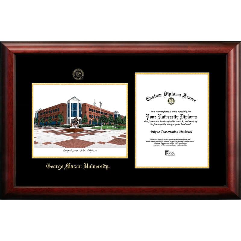 George Mason University 10w x 14h Gold Embossed Diploma Frame with Campus Images Lithograph