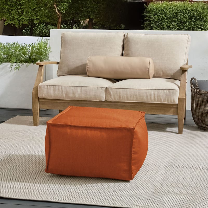 Sorra Home Sunbrella Outdoor Top Stitch Solid Bean Pouf - Canvas Rust - Medium