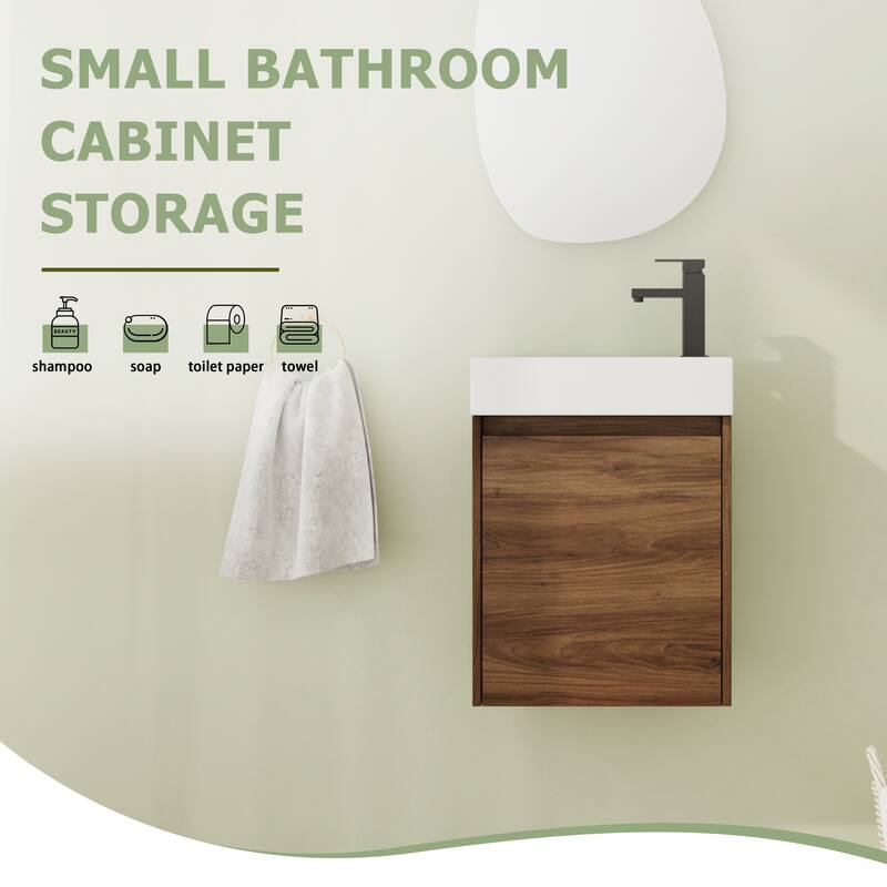 16"/18" Floating Bathroom Vanity with Sink, Mini Wall Mounted Bathroom Vanity with Soft Close Door