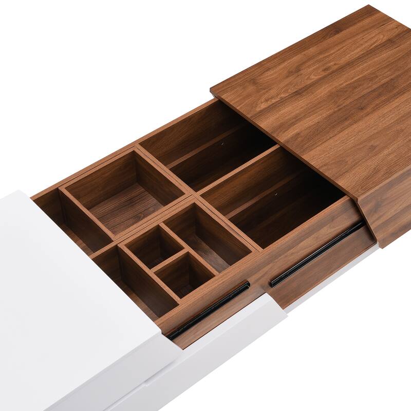 Modern Extendable Sliding Top Coffee Table with Hidden Storage and Drawers