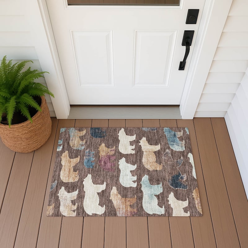 Machine Washable Indoor/ Outdoor Modern Bear Chantille Rug - Chocolate - 1'8" x 2'6"