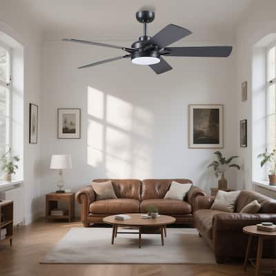 52" Modern Ceiling Fan with Light and Remote 5 Plywood Blades 3 Color LED for Bedroom Living Room Patio - 52 Inches