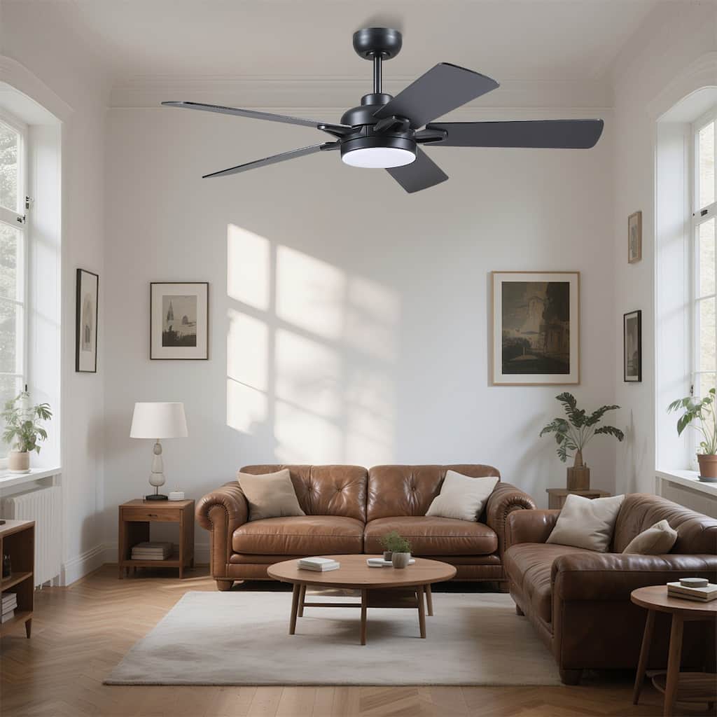 52" Modern Ceiling Fan with Light and Remote 5 Plywood Blades 3 Color LED for Bedroom Living Room Patio - 52 Inches