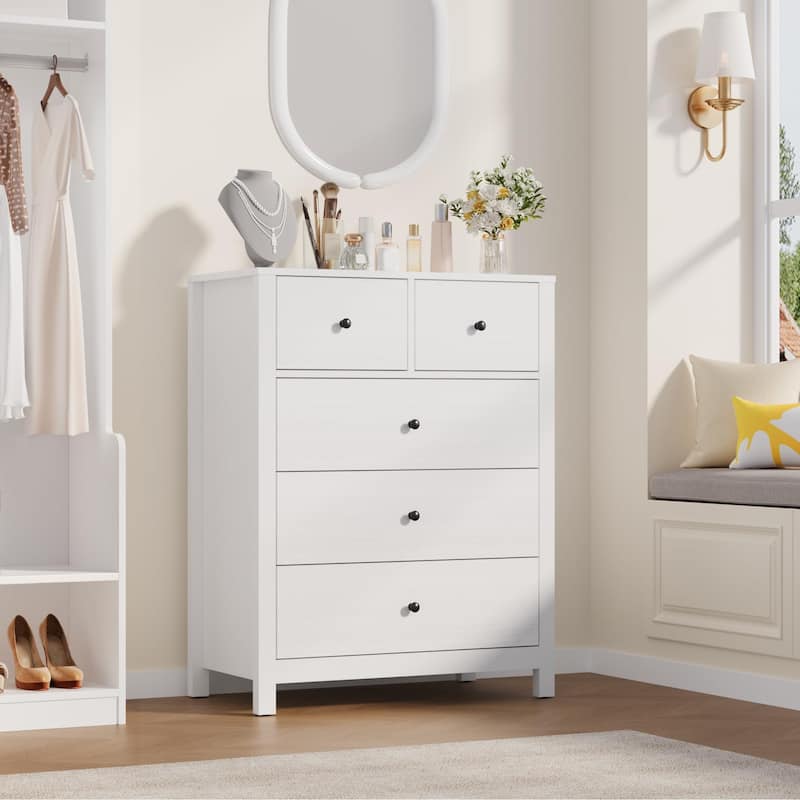5 Drawer Dresser for Bedroom, Modern Wooden Storage Chest Organizer with Drawers