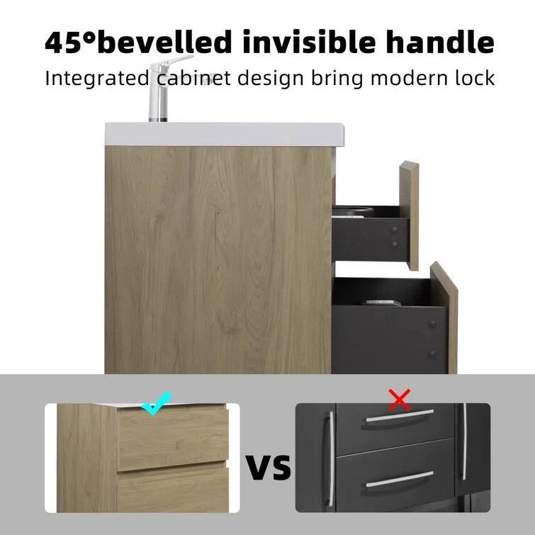 ABRUZZO 24" Floating Single Bathroom Vanity Wall-Mounted with Integrated Resin Top Basin 2 Soft Close Drawers Full Assembly