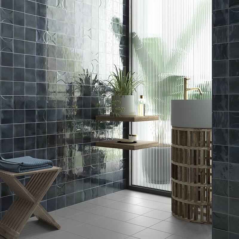 Apollo tile 4" x 4" Antiek Glossy Spruce Blue Ceramic Tile (5.39 sq ft/case) - 50 Pack