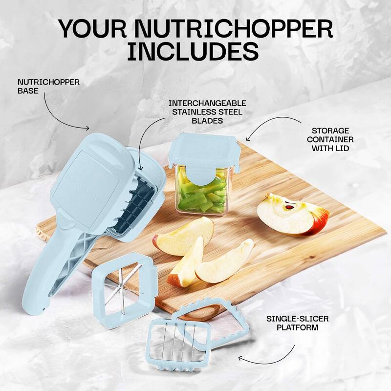 NutriChopper 7-Piece Handheld Vegetable and Fruit Chopper with 4 Blades and Container