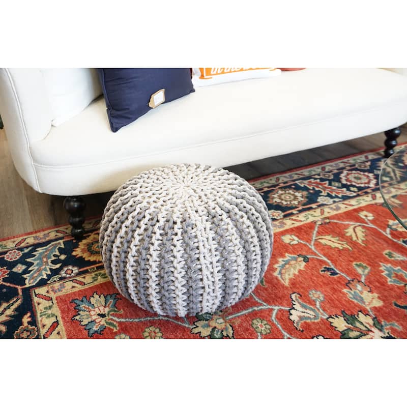 Home&Manor Wool Cotton Mariscal Round Pouf