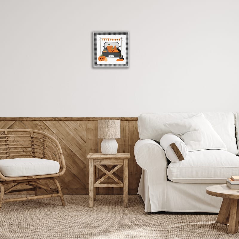 Stupell Pumpkin Truck with Gingham Border Framed Giclee Art Design By Sazerelli Designs