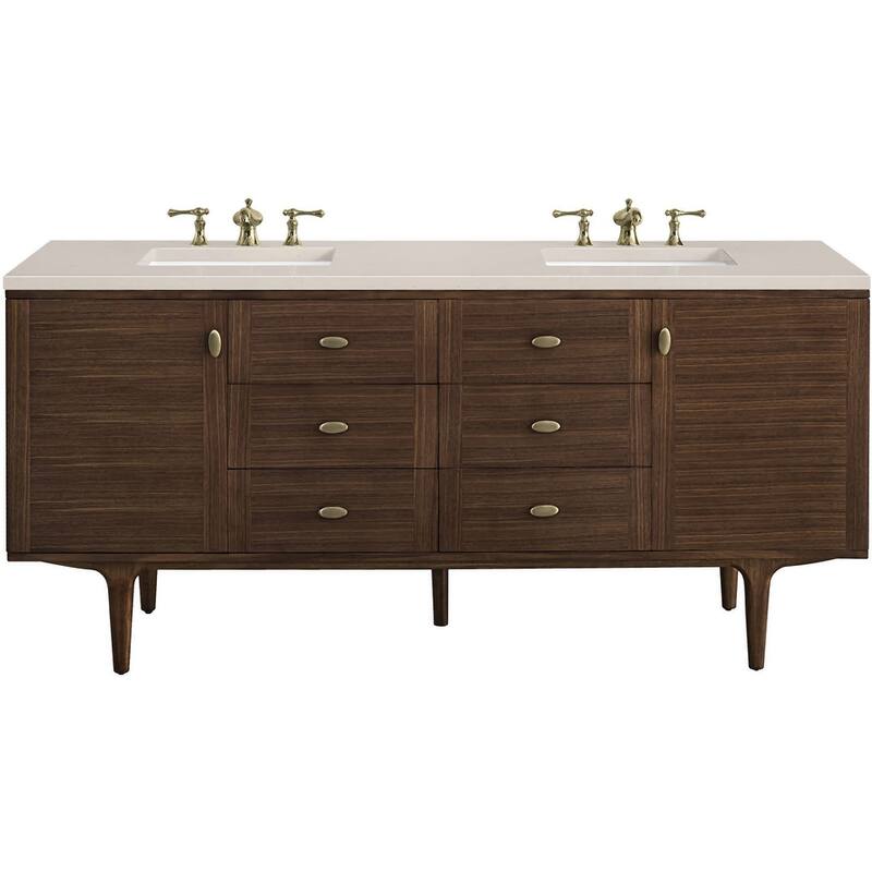 James Martin Vanities 670-V72-3EMR Amberly 72" Free Standing or Wall - Mid-Century Walnut - Walnut Finish