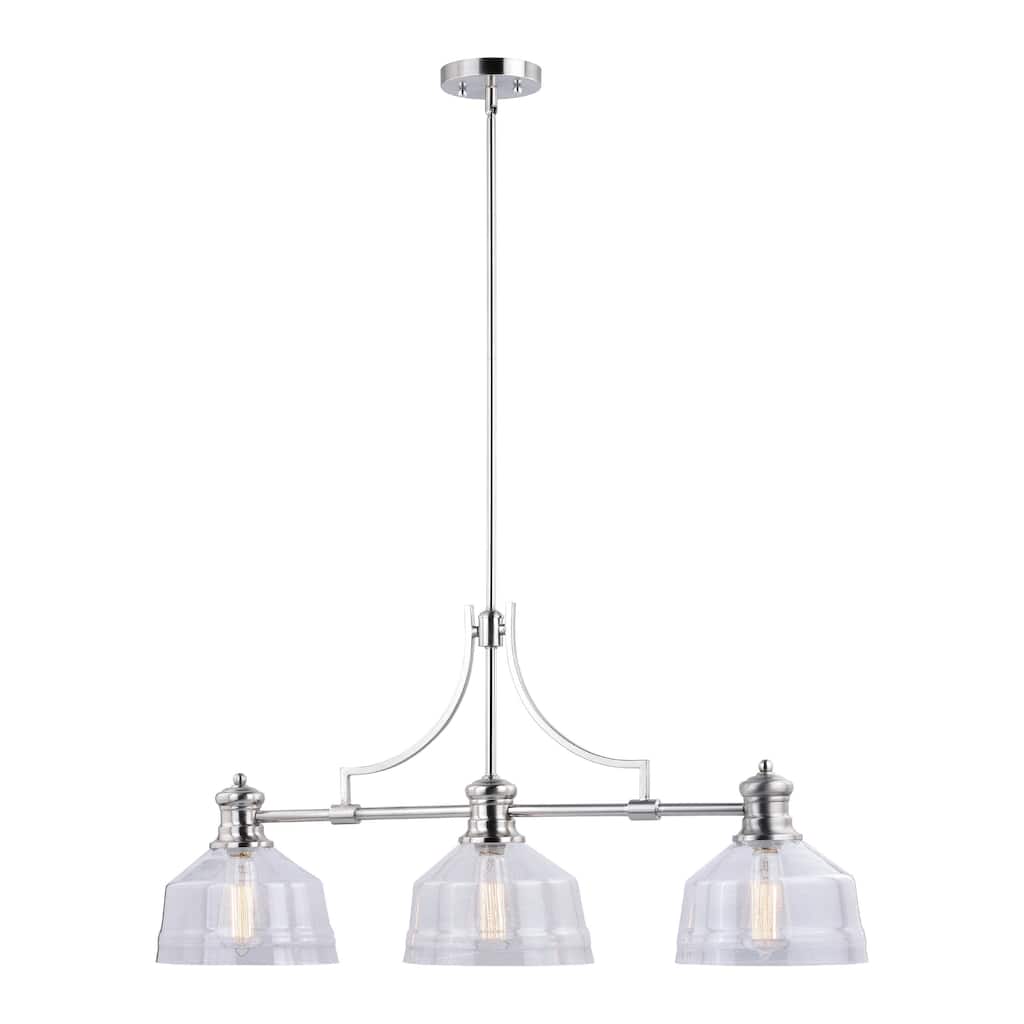 Beloit 3L Farmhouse Linear Chandelier Island Pendant Light Fixture Clear Glass