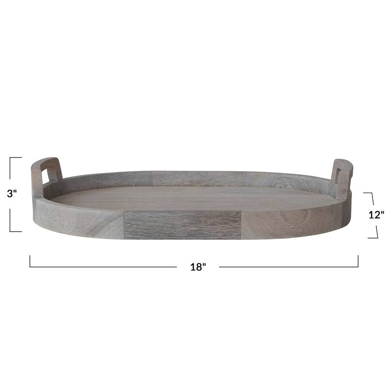 Mango Wood Tray with Handles - 18" L x 12" W x 3" H