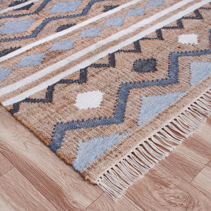 Sevita Hand-Woven Southwestern Jute-Blend Area Rug, Tan and Light Blue