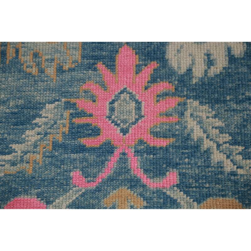 Hand Knotted Oriental 100% Wool Carpet Transitional Floral Navy Blue & Blues Oushak Runner Rug - 15' 10'' X 3' 2''