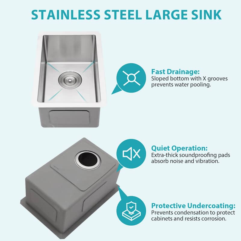 10 Inch Undermount Sink 10"x18"x8" Stainless Steel Kitchen Sink 16 Gauge 8 Inch Deep Single Bowl Kitchen Sink Basin