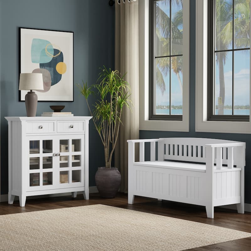 WYNDENHALL Normandy Solid Wood 48" Wide Storage Bench & 36" Wide Storage Cabinet - White